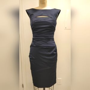 Navy satin cocktail dress (David's Bridal)